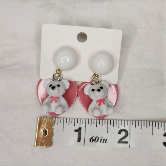 Teddybear Heart Earrings - Picture 4 of 4